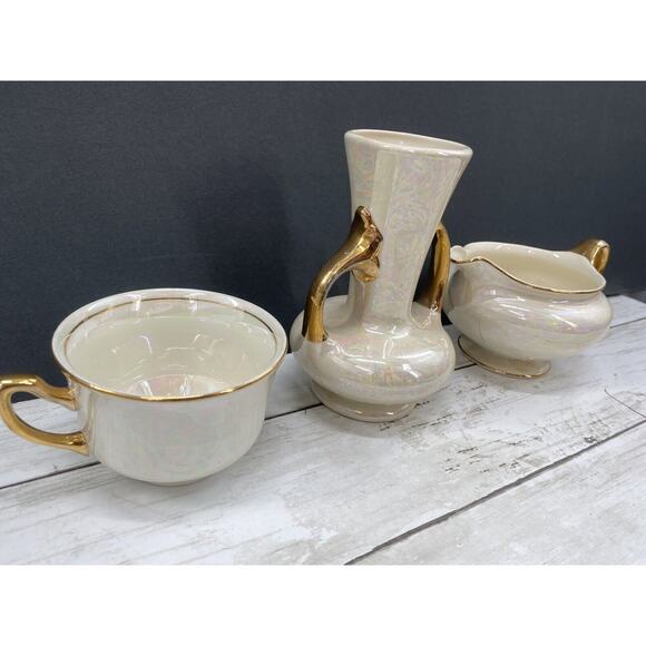 Vintage MCM Homer Laughlin Eggshell Pearl Iridescent Creamer Vase Cup LOT of 3 - Picture 6 of 12